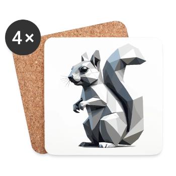 Squirrel - Cute Low Polygon Design - Coasters (set of 4) - white - Front