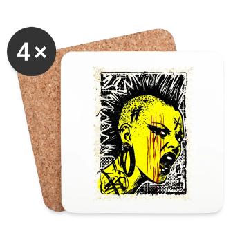 Femme punk sauvage avec mohawk et colère sur timbre-poste - Dessous de verre (lot de 4) - blanc - Devant