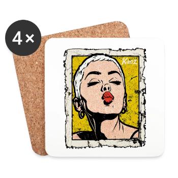 Buzzcut Punk Mädchen mit Kussmund im Pop-Art Stil - Untersetzer (4er-Set) - Weiß - Vorne
