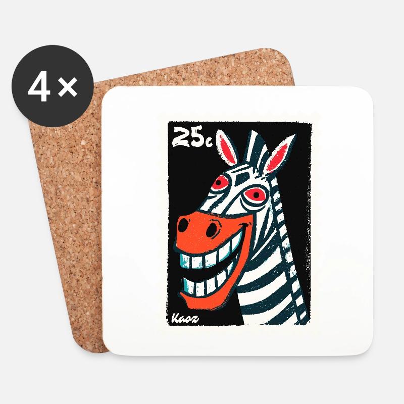 Grinsendes Zebra im Briefmarken-Look - Untersetzer (4er-Set) - Weiß