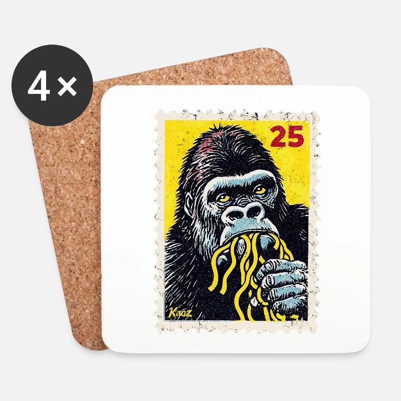 Gorilla isst Nudeln – Comic-Briefmarke - Untersetzer (4er-Set) - Weiß
