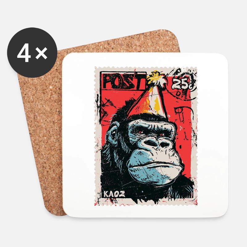 Gorilla mit Partyhut auf einer Briefmarke - Untersetzer (4er-Set) - Weiß