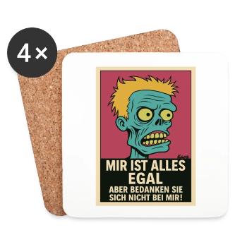 Zombi mit Haltung: „Mir ist alles egal!“ - Untersetzer (4er-Set) - Weiß - Vorne