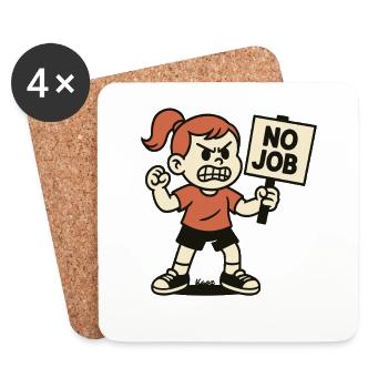 NO JOB – Angry child with protest sign - Coasters (set of 4) - white - Front
