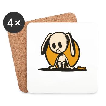Pensive bunny – silent cartoon motif - Coasters (set of 4) - white - Front