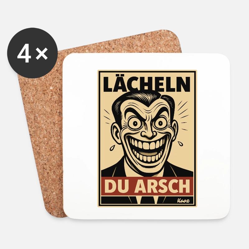 Lächeln du Arsch Sarkamsmus Comic im Retro Stil - Untersetzer (4er-Set) - Weiß