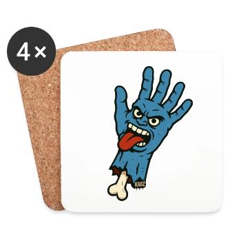Main bleue sauvage avec visage et langue coquine - Dessous de verre (lot de 4) - blanc - Devant