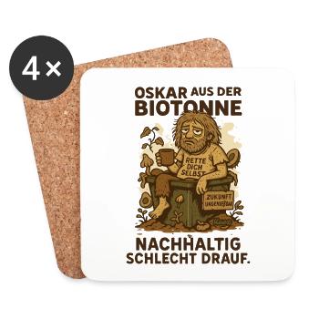 Oskar aus der Biotonne mit Spruch und Müll - Untersetzer (4er-Set) - Weiß - Vorne