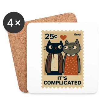 Verliebte Katzen mit rotem Herz - Untersetzer (4er-Set) - Weiß - Vorne