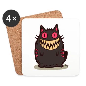 Grinning Black Monster Cat - Coasters (set of 4) - white - Front