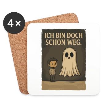 Junge mit Geist und Text „Ich bin doch schon weg“ - Untersetzer (4er-Set) - Weiß - Vorne