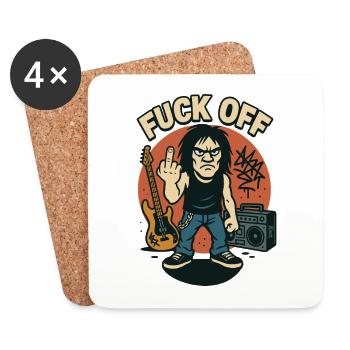 Rocker avec guitare, boombox et slogan « Fuck Off » - Dessous de verre (lot de 4) - blanc - Devant