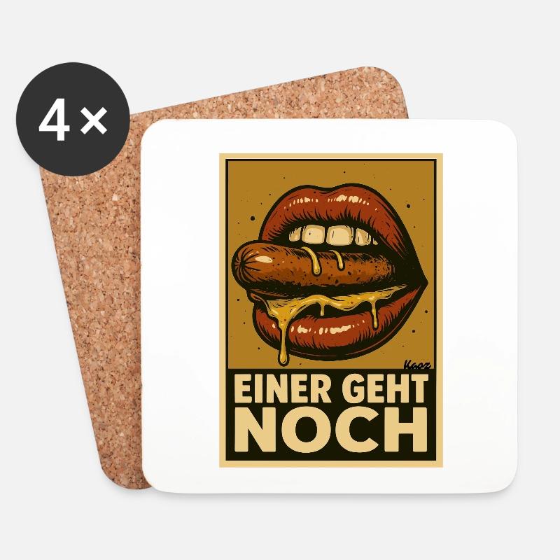 Wurst mit Soße und Spruch „Einer geht noch" - Untersetzer (4er-Set) - Weiß
