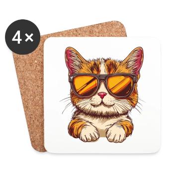 Katze mit Sonnenbrille - Untersetzer (4er-Set) - Weiß - Vorne