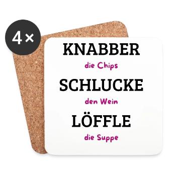 Chips Wein Suppe Typografie - Untersetzer (4er-Set) - Weiß - Vorne