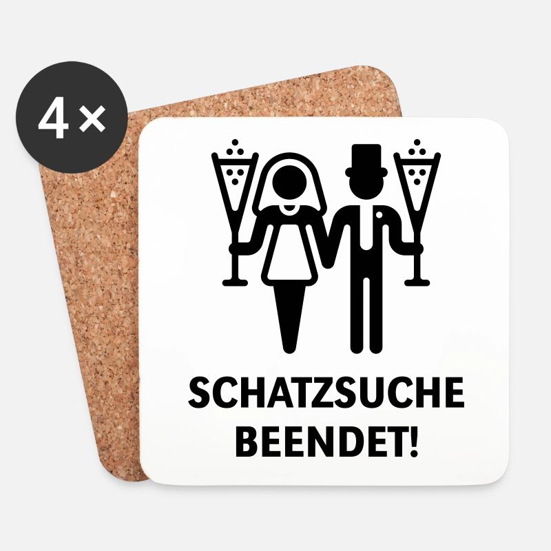 Schatzsuche Beendet! (Brautpaar, Hochzeit, Heirat) - Untersetzer (4er-Set) - Weiß