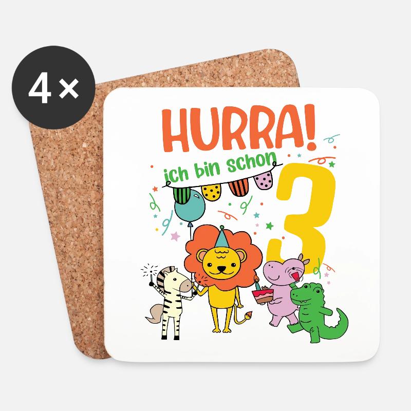 3. Geburtstag 3 Jahre Kinder - Untersetzer (4er-Set) - Weiß