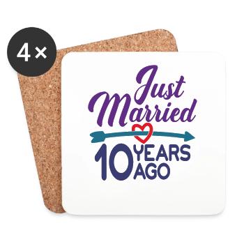Gerade geheiratet vor 10 Jahren, 10. Hochzeitstag - Untersetzer (4er-Set) - Weiß - Vorne