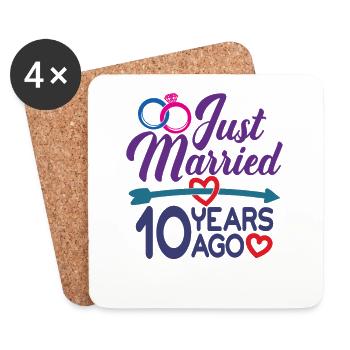 Juste marié il y a 10 ans, 10e anniversaire de mariage - Dessous de verre (lot de 4) - blanc - Devant