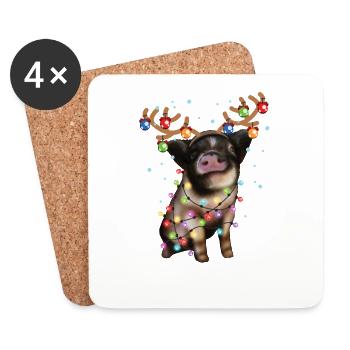 Cochon de Noël - Cochon de Noël mignon - Dessous de verre (lot de 4) - blanc - Devant