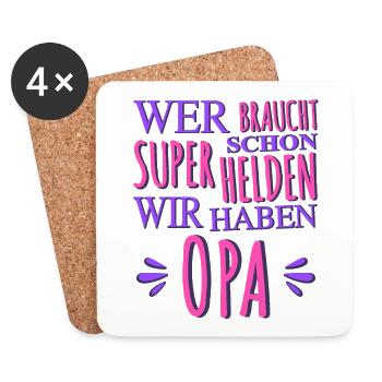 Wer braucht schon Superhelden Wir haben Opa - Untersetzer (4er-Set) - Weiß - Vorne