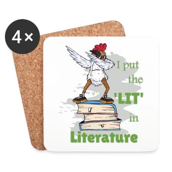 Lustige Sprüche Literatur Bücher Schreiben Huhn - Untersetzer (4er-Set) - Weiß - Vorne