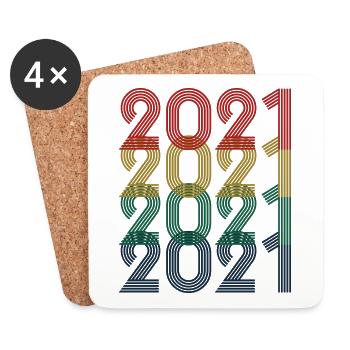 Cool Retro 2021, 2 ans, 2e anniversaire Enfants - Dessous de verre (lot de 4) - blanc - Devant