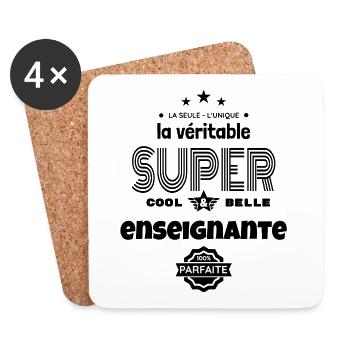 super enseignante 100% parfaite humour - Dessous de verre (lot de 4) - blanc - Devant