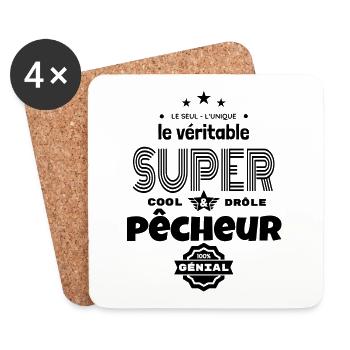 super pêcheur 100% génial humour - Dessous de verre (lot de 4) - blanc - Devant