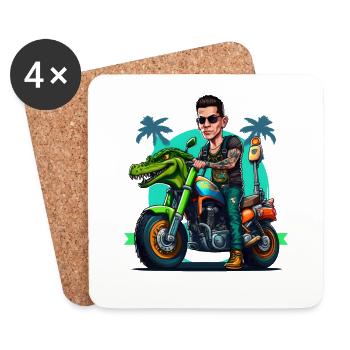 Biker, Crocodile Motorcycle, Floride, Été, Soleil - Dessous de verre (lot de 4) - blanc - Devant