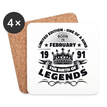 33rd Birthday February Vintage 1991 Man Legend - Coasters (set of 4) - white - Front