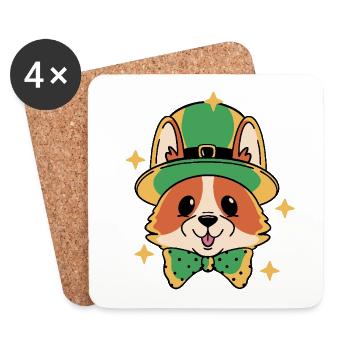 Leprechaun Lucky Corgi - Coasters (set of 4) - white - Front