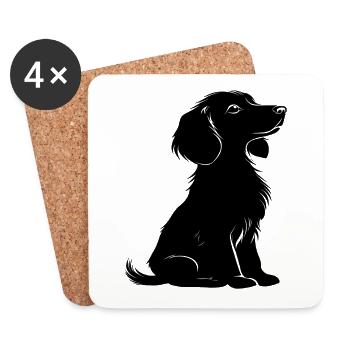 Teckel chien siège électrique silhouette noir animal de compagnie - Dessous de verre (lot de 4) - blanc - Devant