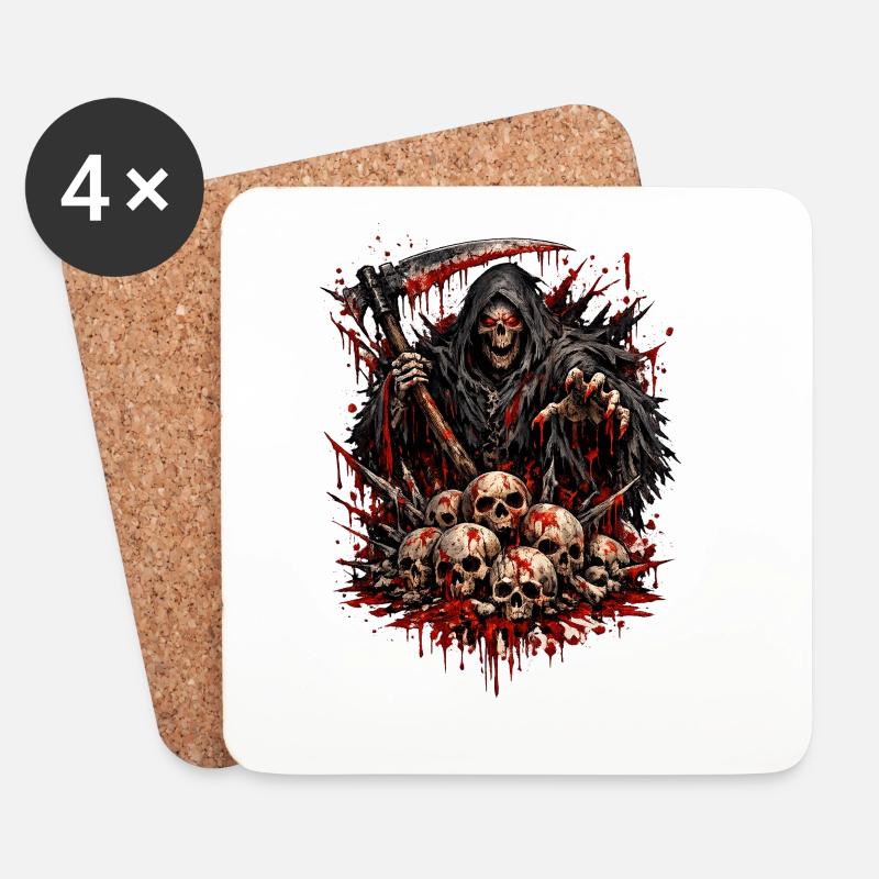 Grim Reaper and Skull Pile - Coasters (set of 4) - white