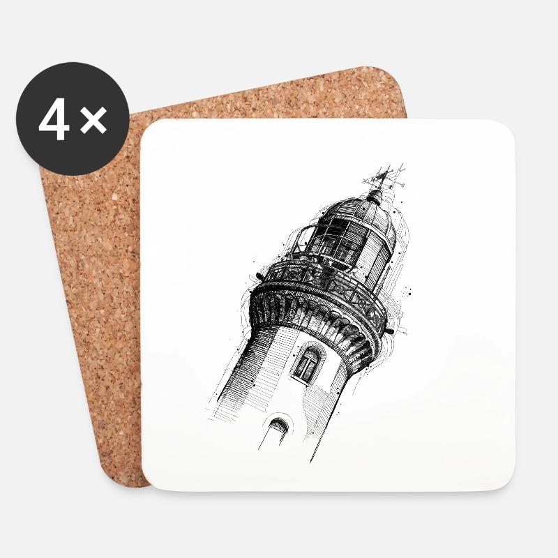 Leuchtturm Zeichnung - Untersetzer (4er-Set) - Weiß
