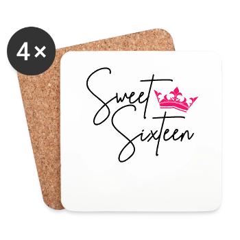 Sweet Sixteen - Sweet 16 ans - Anniversaire - Dessous de verre (lot de 4) - blanc - Devant