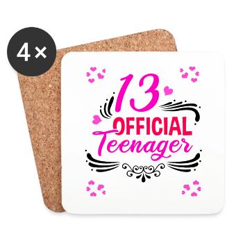 13 Official Adolescente - 13 ans anniversaire fille - Dessous de verre (lot de 4) - blanc - Devant