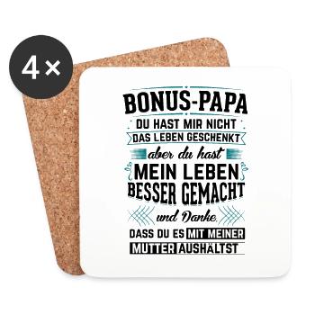 Bonus Papa - Geschenk Stiefvater Geburtstag - Untersetzer (4er-Set) - Weiß - Vorne