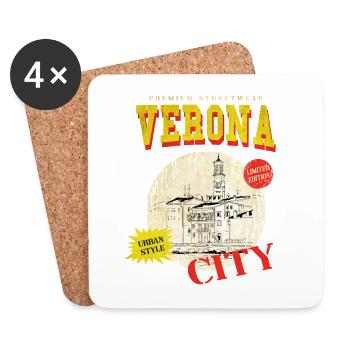 Vérone Italie Ville Skyline Vintage Rétro - Dessous de verre (lot de 4) - blanc - Devant