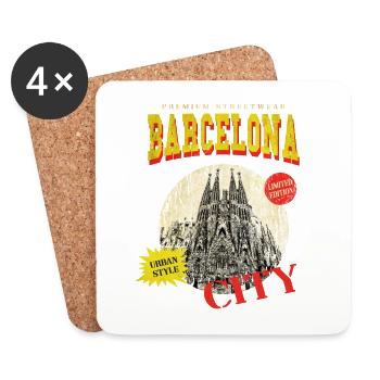 Barcelona Spain City Skyline Vintage Retro - Coasters (set of 4) - white - Front