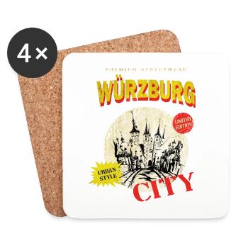 Würzburg Allemagne Ville Skyline Vintage Rétro - Dessous de verre (lot de 4) - blanc - Devant