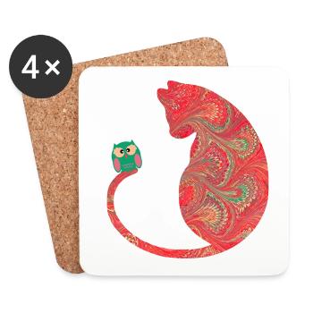 Cat with owl E 91 - Coasters (set of 4) - white - Front