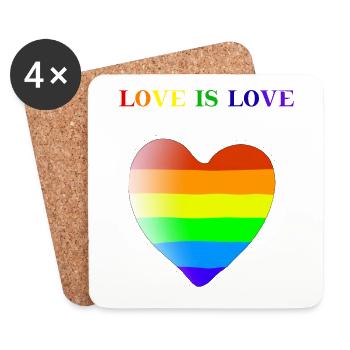 Idée cadeau coeur arc-en-ciel LGBT L'amour c'est l'amour - Dessous de verre (lot de 4) - blanc - Devant