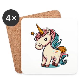 Licorne colorée douce mignonne bande dessinée bande dessinée - Dessous de verre (lot de 4) - blanc - Devant