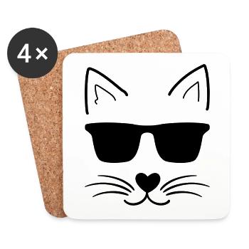 Chat cool avec des lunettes de soleil - Dessous de verre (lot de 4) - blanc - Devant