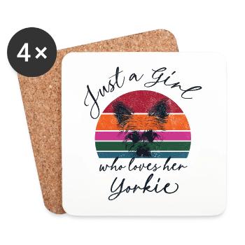 Just a Girl Who Loves Her Yorkie - coucher de soleil rétro - Dessous de verre (lot de 4) - blanc - Devant