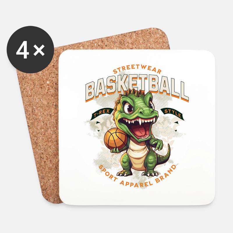 Basketball Dinosaurier T-Rex Basketballspieler - Untersetzer (4er-Set) - Weiß