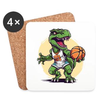 Basketball Dinosaure T-Rex Player Sports Cartoon - Dessous de verre (lot de 4) - blanc - Devant
