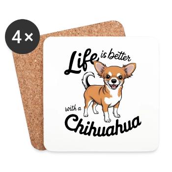 Vivre c’est mieux avec un Chihuahua - Dessous de verre (lot de 4) - blanc - Devant