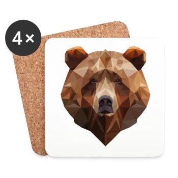 Brown Bear | Low Poly Art Logo Design - Coasters (set of 4) - white - Front
